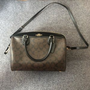 NWT LG BENNETT SATCHEL IN CANVAS COACH BRN/BLK/GLD